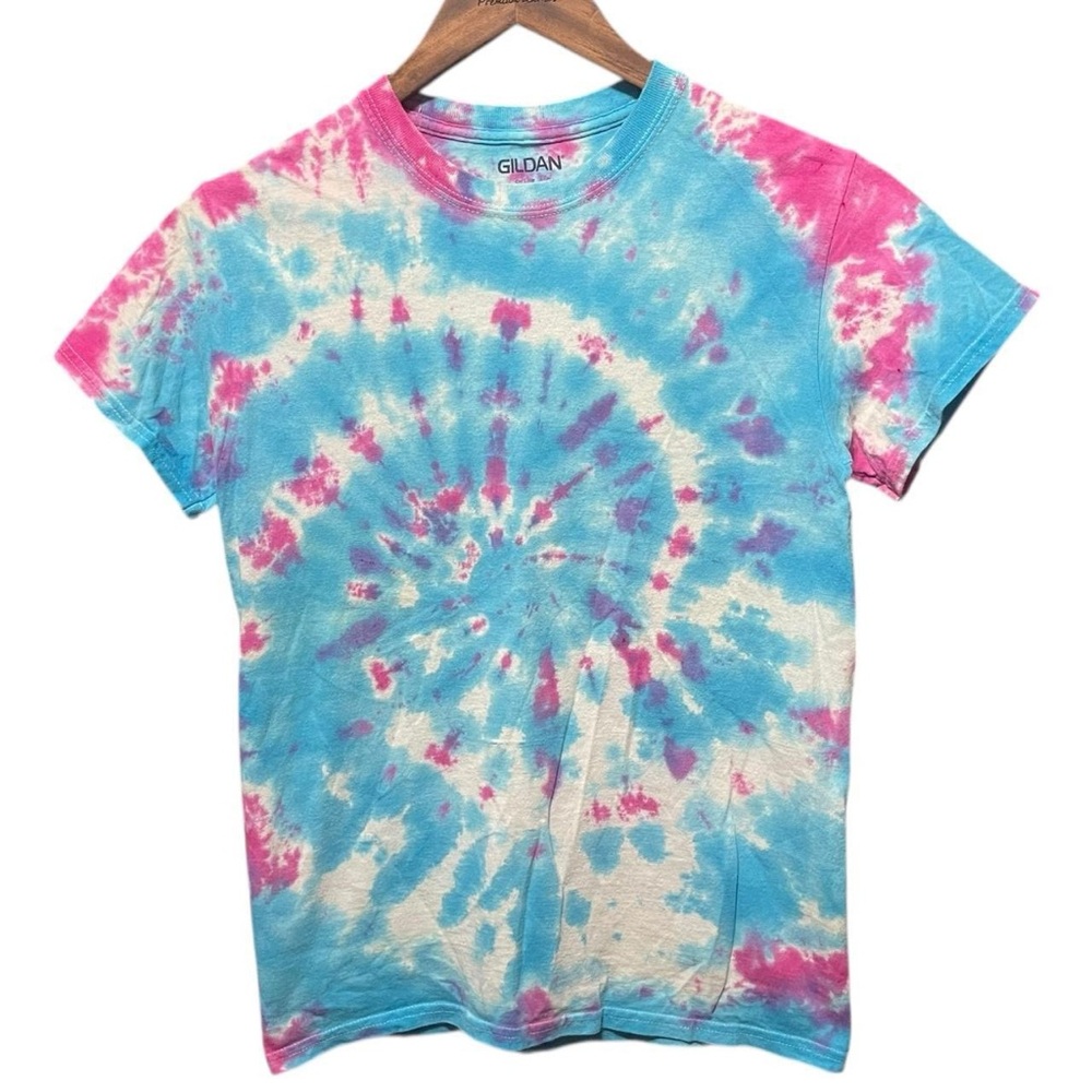plain blank blue pink purple white swirl tie-dye Gildan crewneck hippie T-shirt - Picture 1 of 4